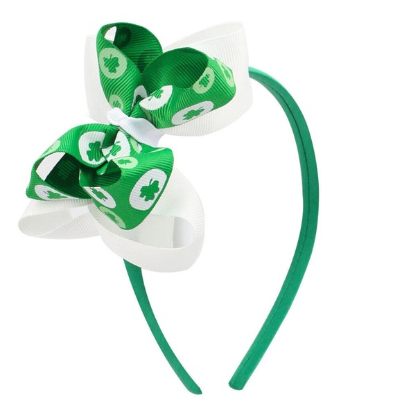 Set of 3 Girls Headbands St. Patrick's Day St. Patty.s Day Shamrock Hair Bows - Picture 2 of 4